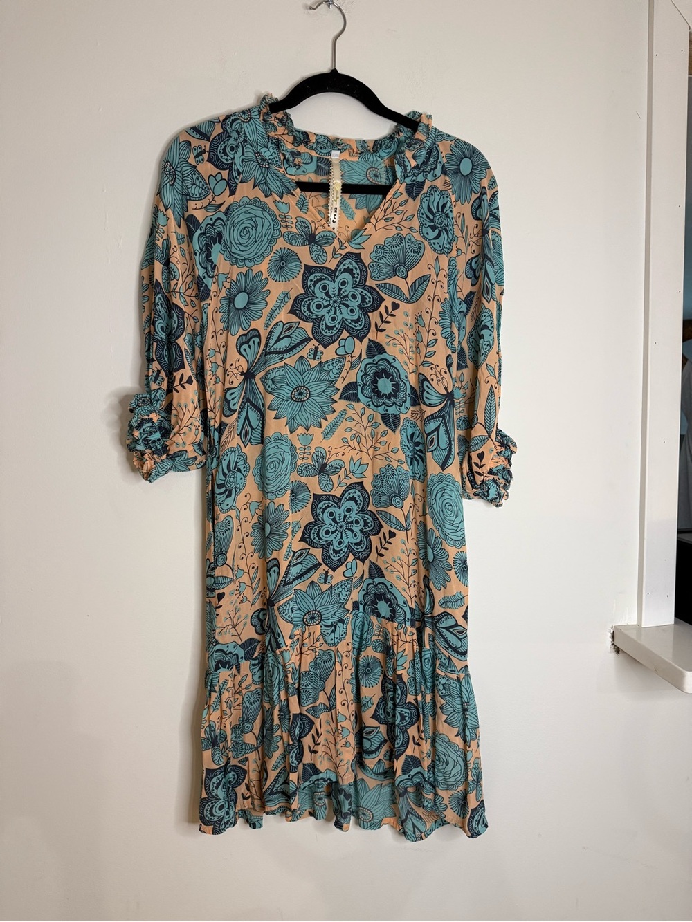 Uncle Frank Beige and Teal Floral Midi Dress - Women's